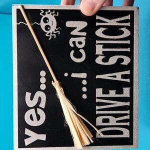 Black and White Halloween Sign with Broomstick